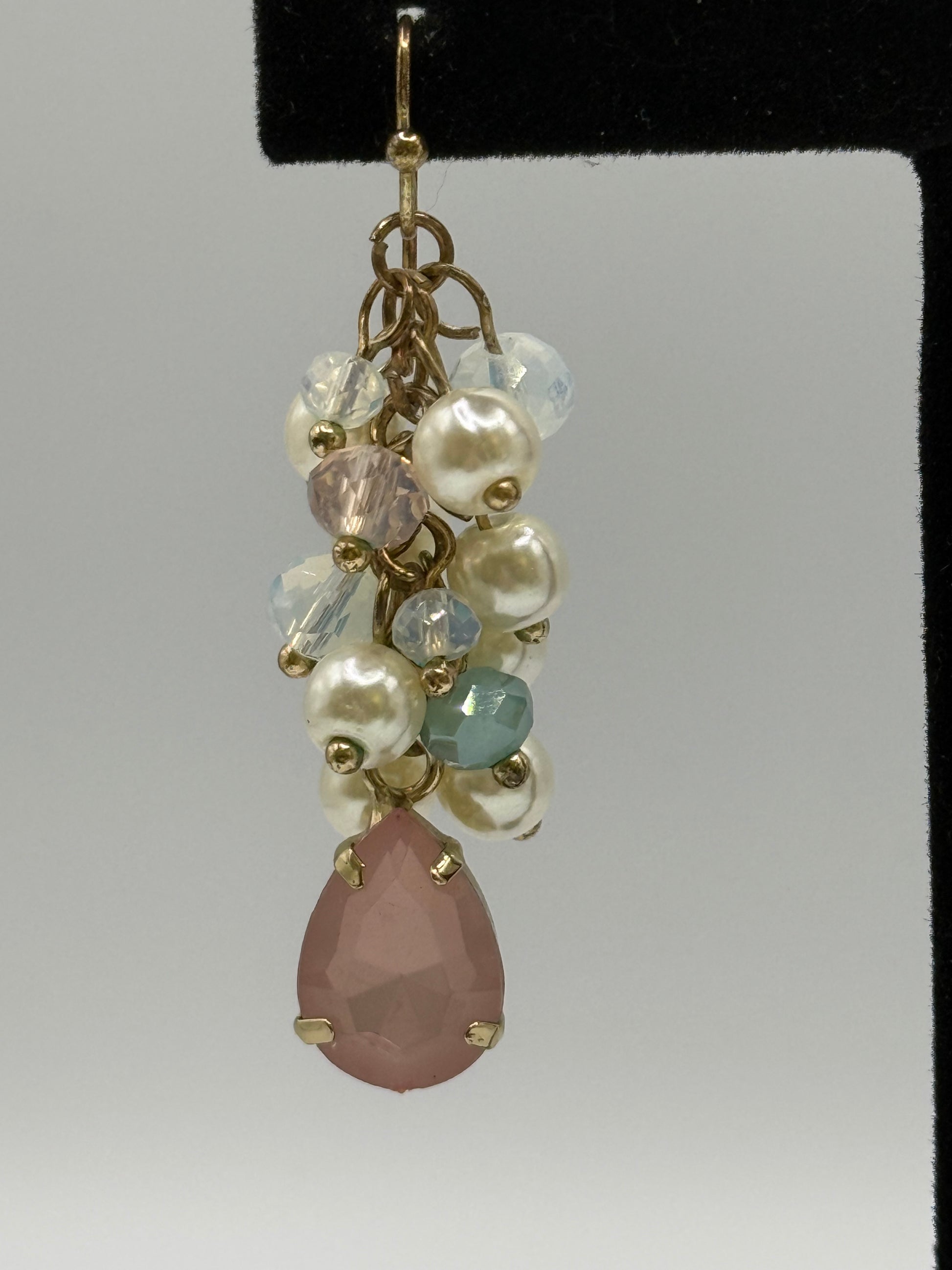 Pink Pear Drop with Pearls Dangle Earrings #126
