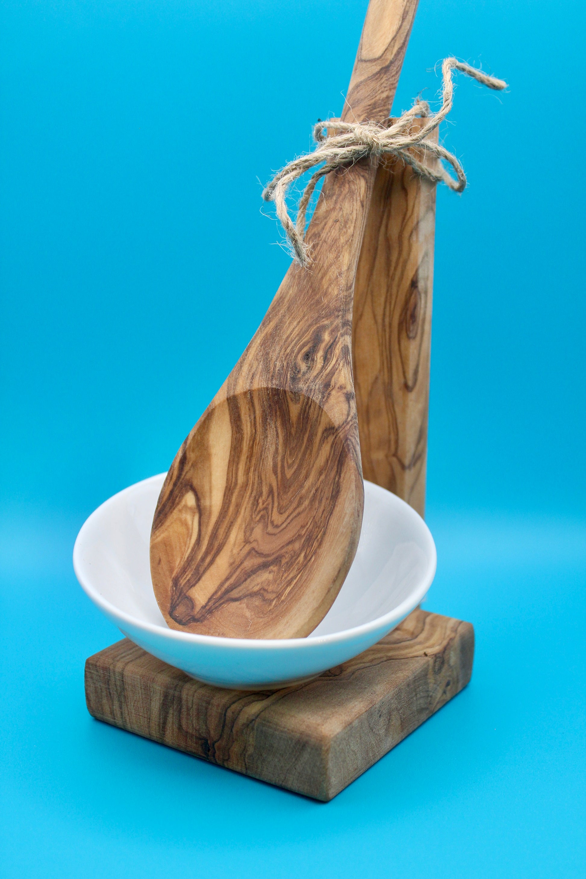 Olive Wood Cooking Spoon Stand, 3 Pieces. Set with Cooking Spoon
