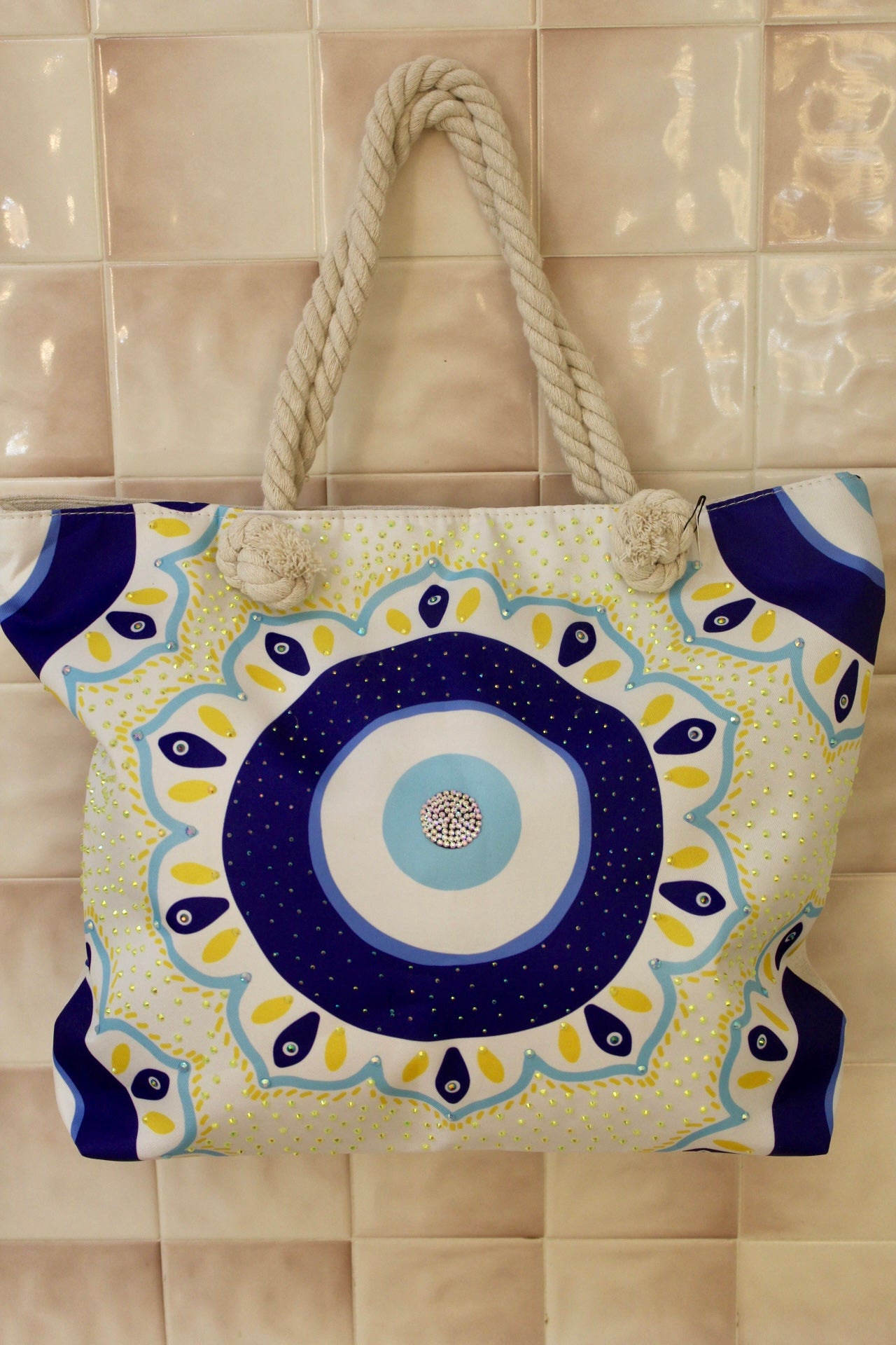 Yellow Blue Mandala Beach Bag