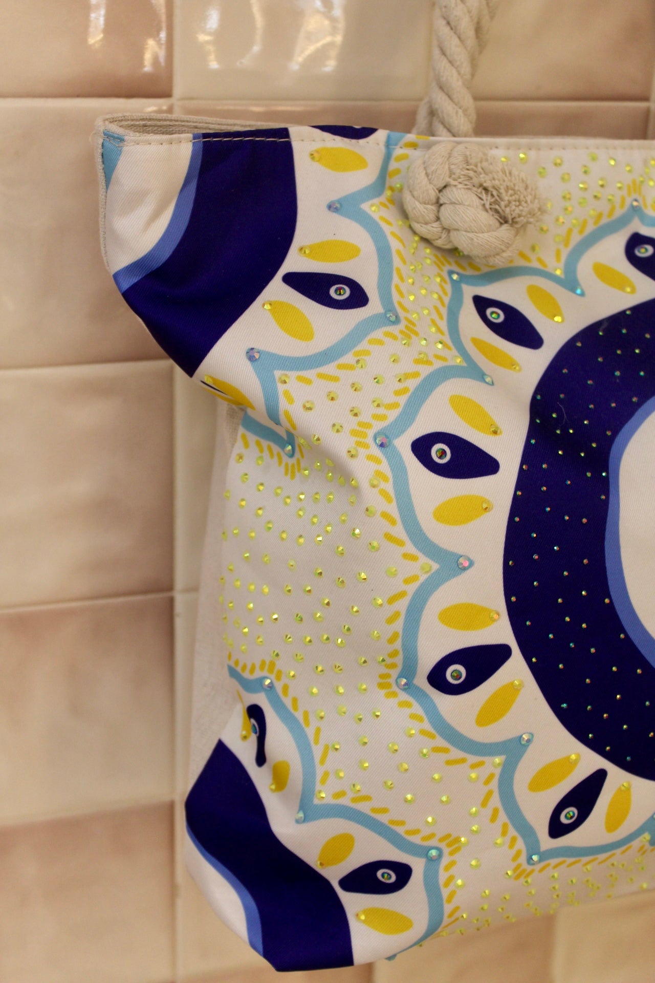 Yellow Blue Mandala Beach Bag