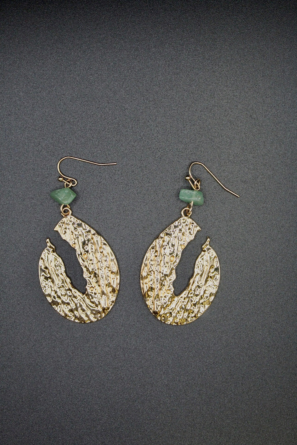 Gold Modern Teardrop with Green Stone Dangle Earrings